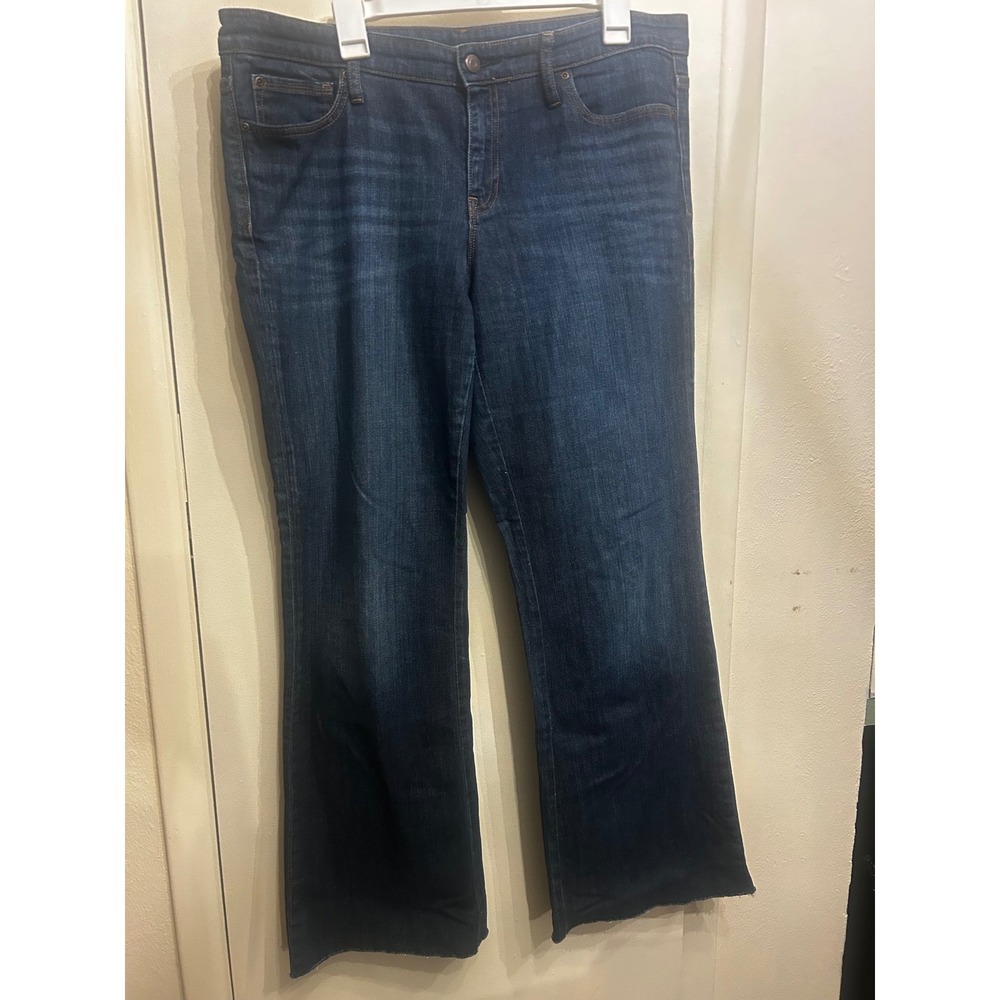 Gap 1969 Long & Lean Jeans Dark Wash Raw Hem Size 32 14 Tall Denim Flare